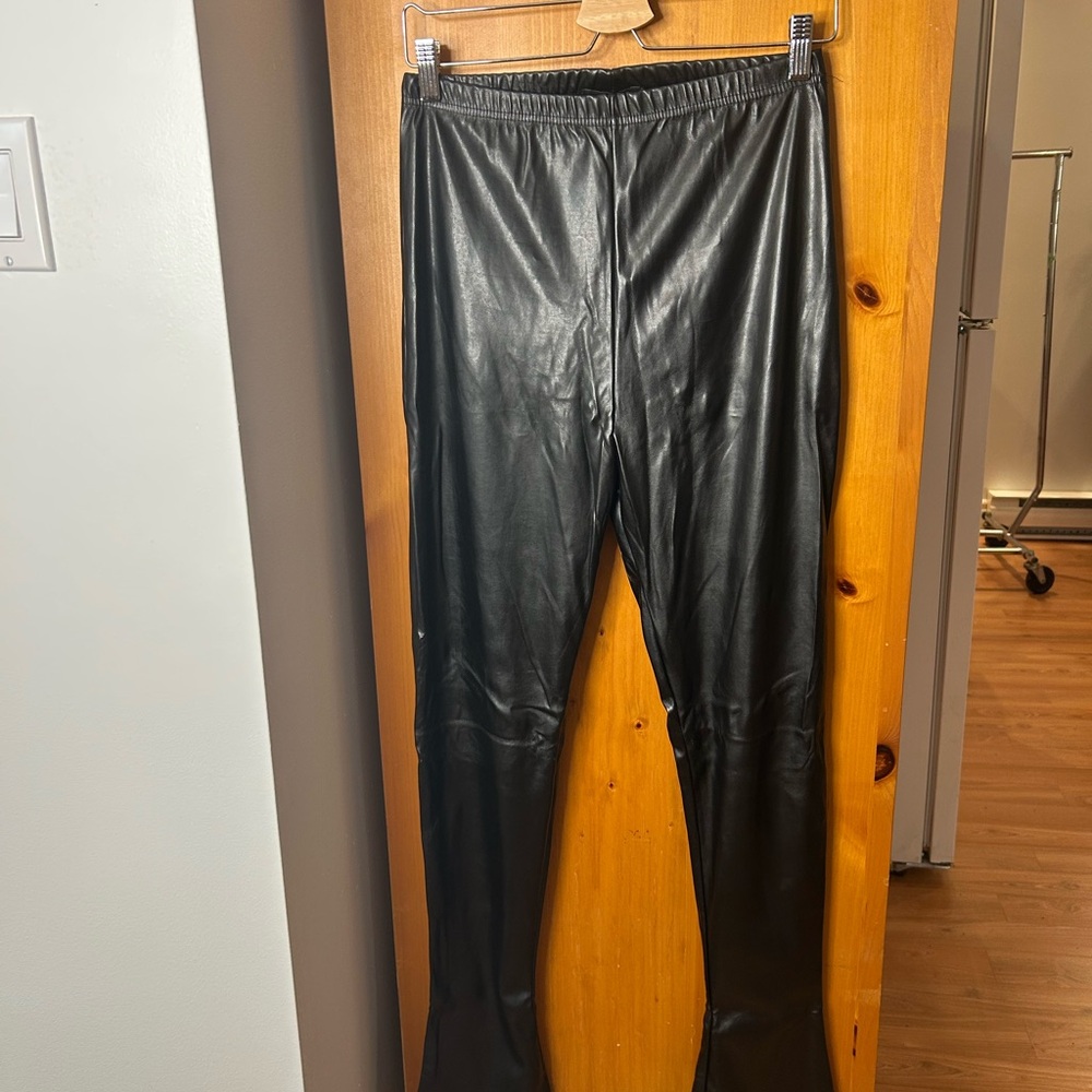 PrettyLittleThing Black Shiny Flare Pants